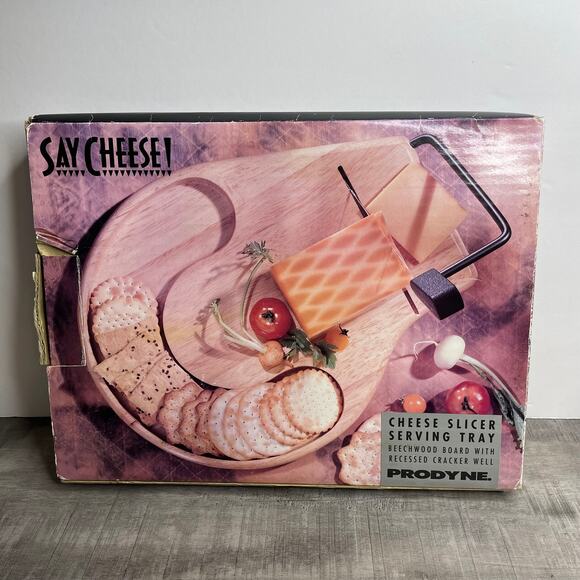 NOS SAY CHEESE Vintage Beechwood Charcuterie Cheese Board Platter Serving Tray - Picture 5 of 6